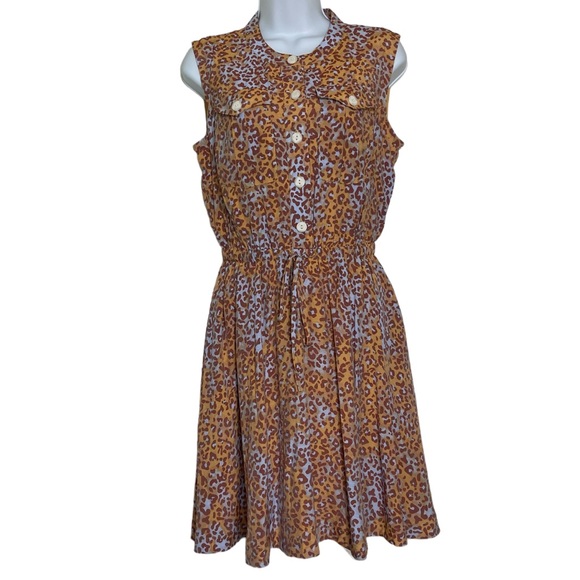 New Nine West Leopard Print Button Front Sleeveless Dress Small - Picture 2 of 6